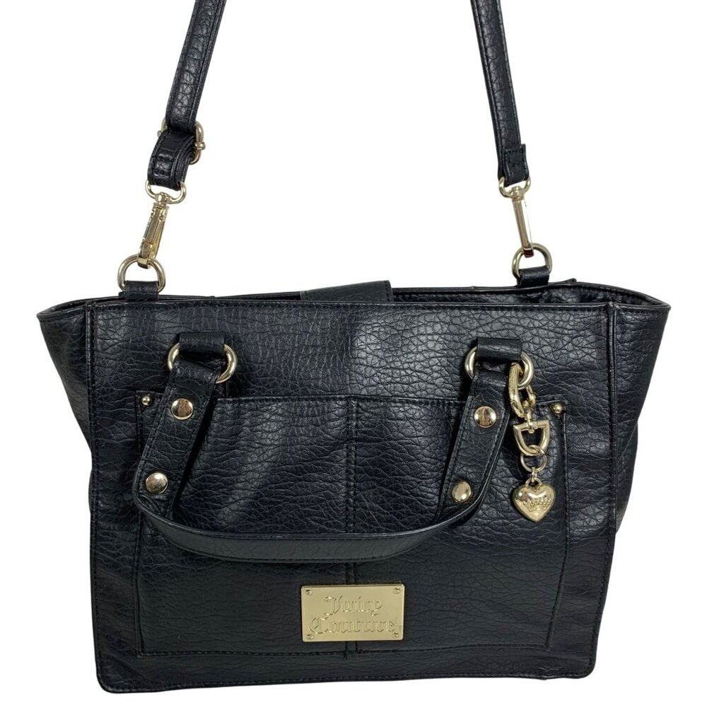 JUICY COUTURE Black Vegan Leather Medium Crossbody Shoulder Bag + Heart Charm